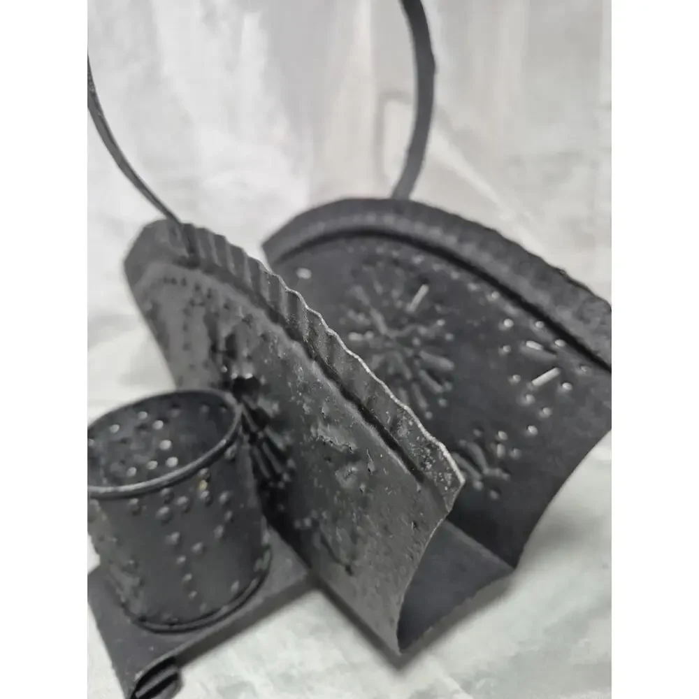Tin Punch Napkin And Shaker Holder Antique Style